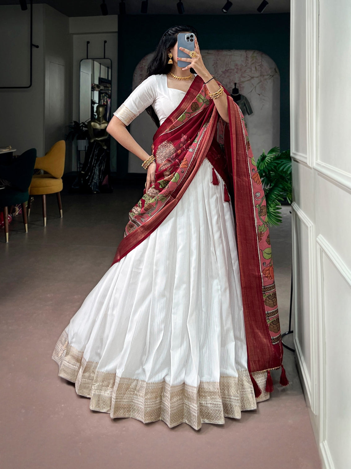 White Kanjivaram Zari Lehenga set