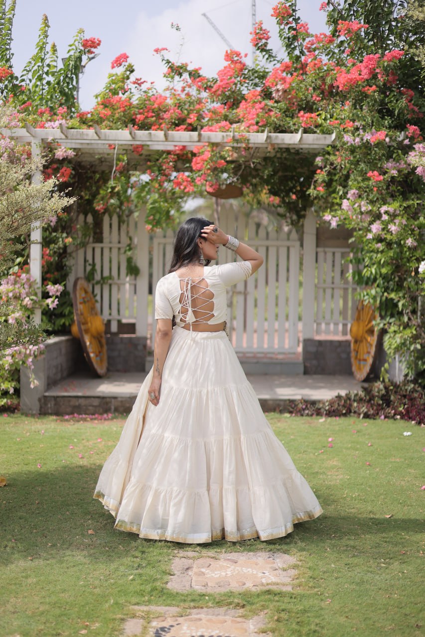 White Kora Cotton Lehenga with Kutchi Work