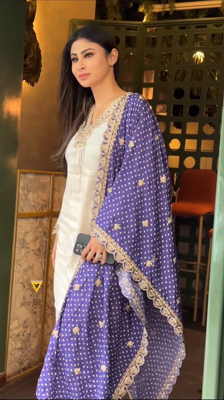 White Designer Party Wear Fancy Top, Bottom & Printed Dupatta Set
