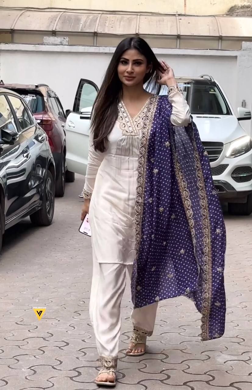 White Designer Party Wear Fancy Top, Bottom & Printed Dupatta Set