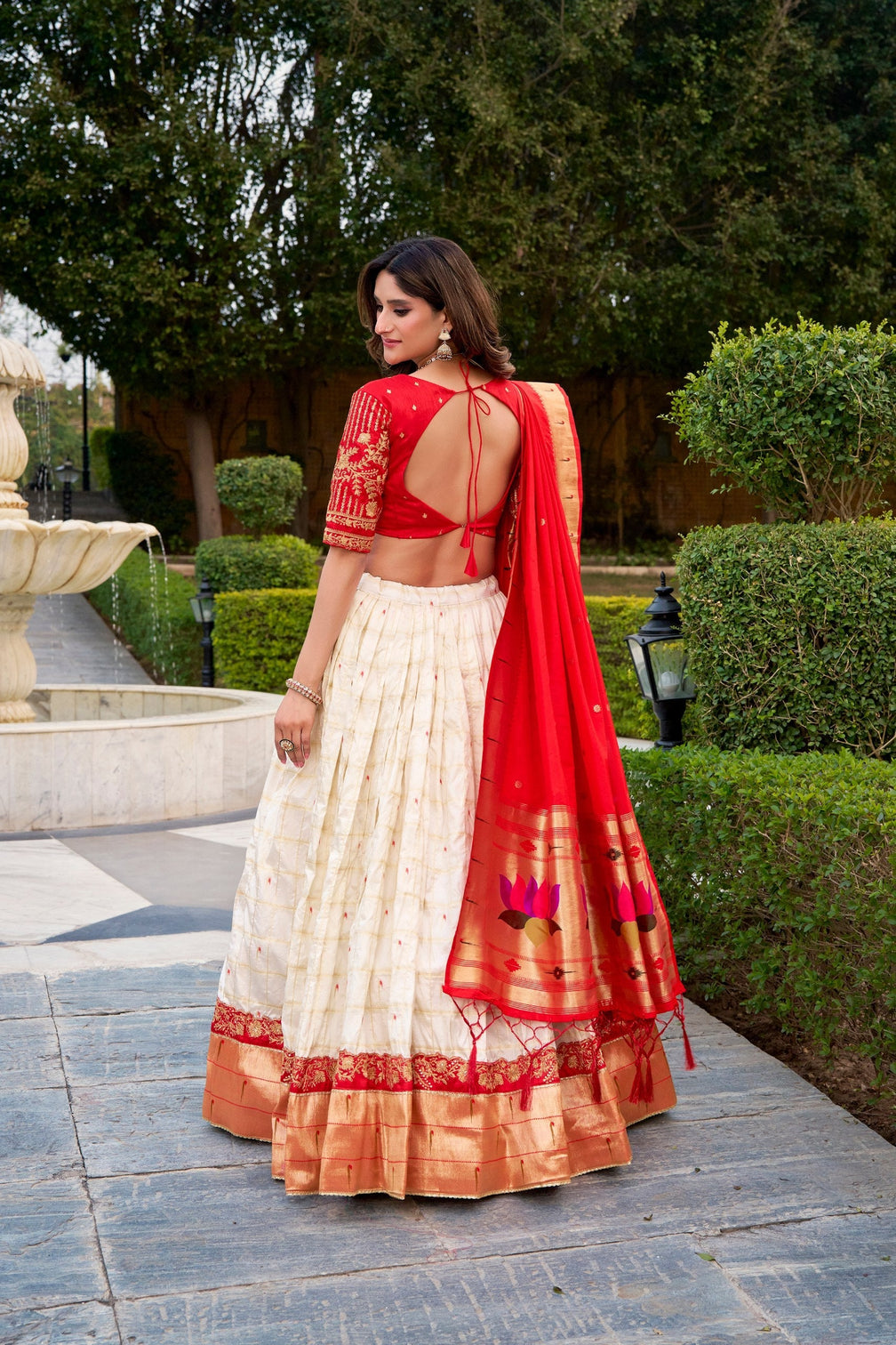 White Paithani Zari Lehenga Set with Dupatta