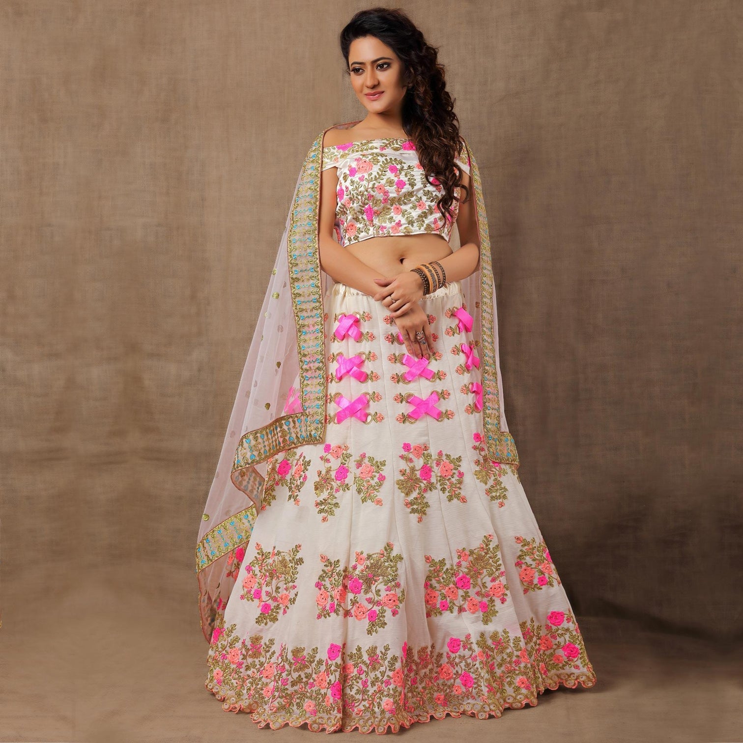 White Party Wear Embroidered Silk Lehenga Choli