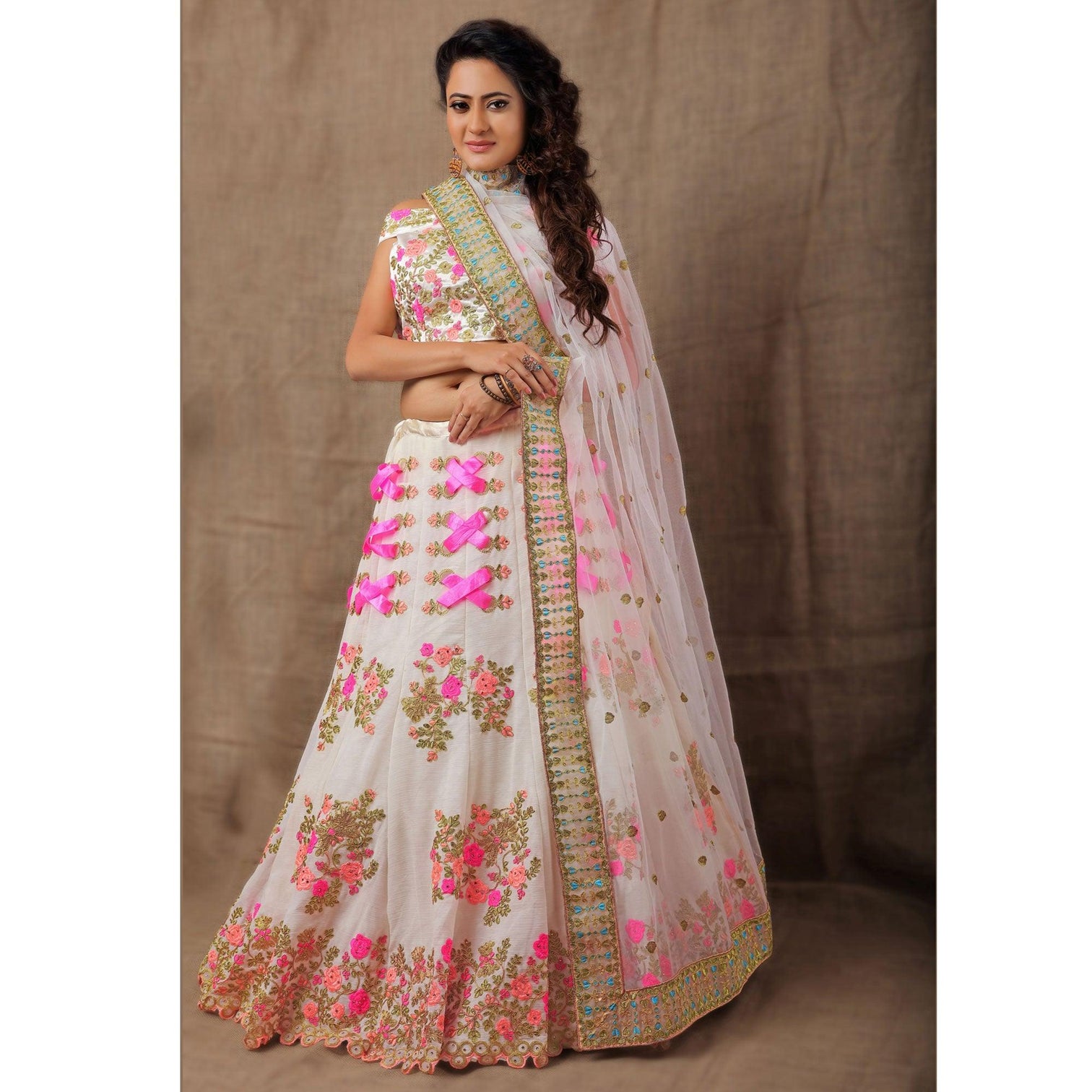 White Party Wear Embroidered Silk Lehenga Choli