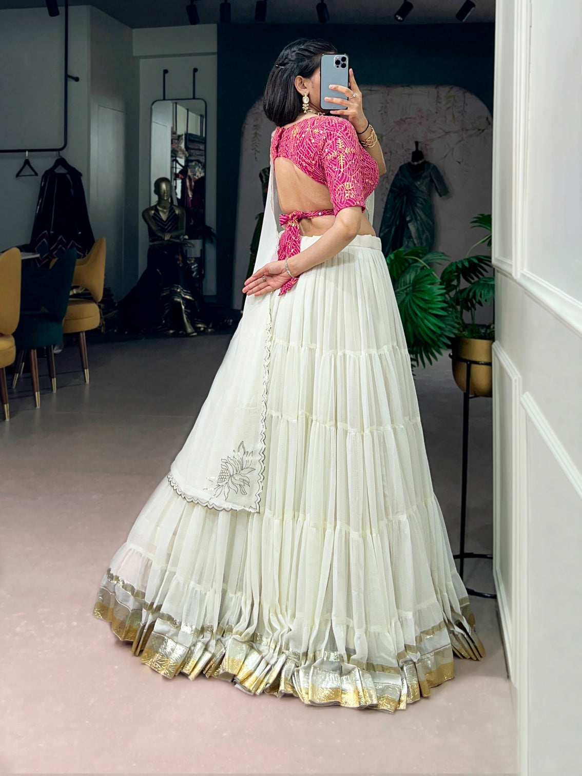 White Party Wear Lehenga Set