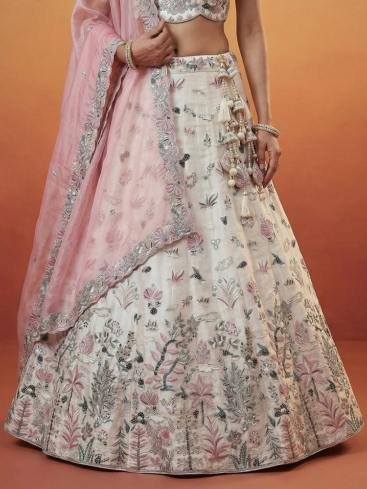 Organza Swarovski stones Embroidered Lehenga Choli with Dupatta