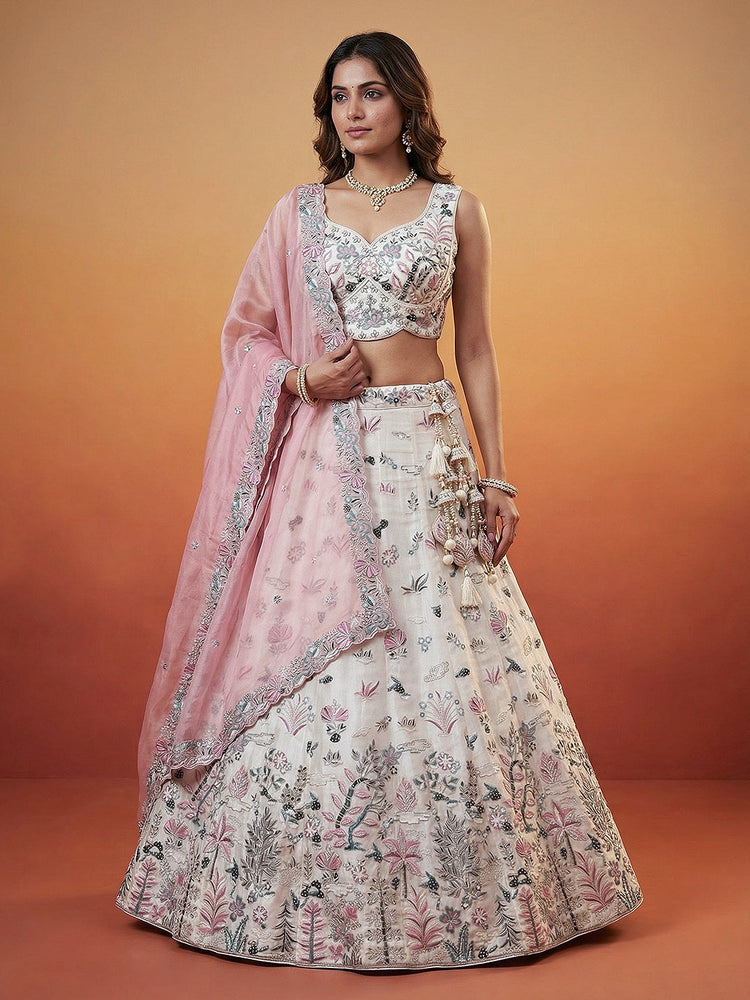Organza Swarovski stones Embroidered Lehenga Choli with Dupatta