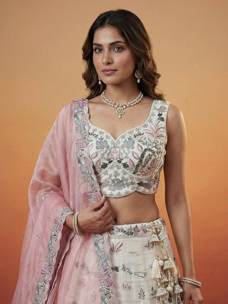 Organza Swarovski stones Embroidered Lehenga Choli with Dupatta