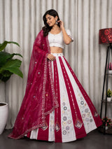 White Roman Silk Bridal Style Lehenga Set with Multi Thread Embroidery