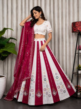 White Roman Silk Bridal Style Lehenga Set with Multi Thread Embroidery