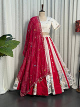 White Roman Silk Bridal Style Lehenga Set with Multi Thread Embroidery