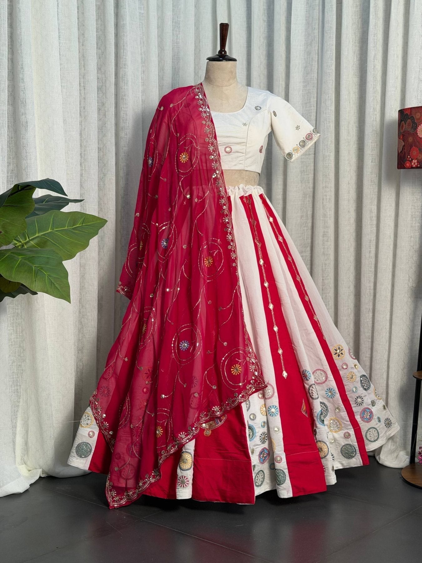 White Roman Silk Bridal Style Lehenga Set with Multi Thread Embroidery