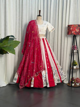 White Roman Silk Bridal Style Lehenga Set with Multi Thread Embroidery