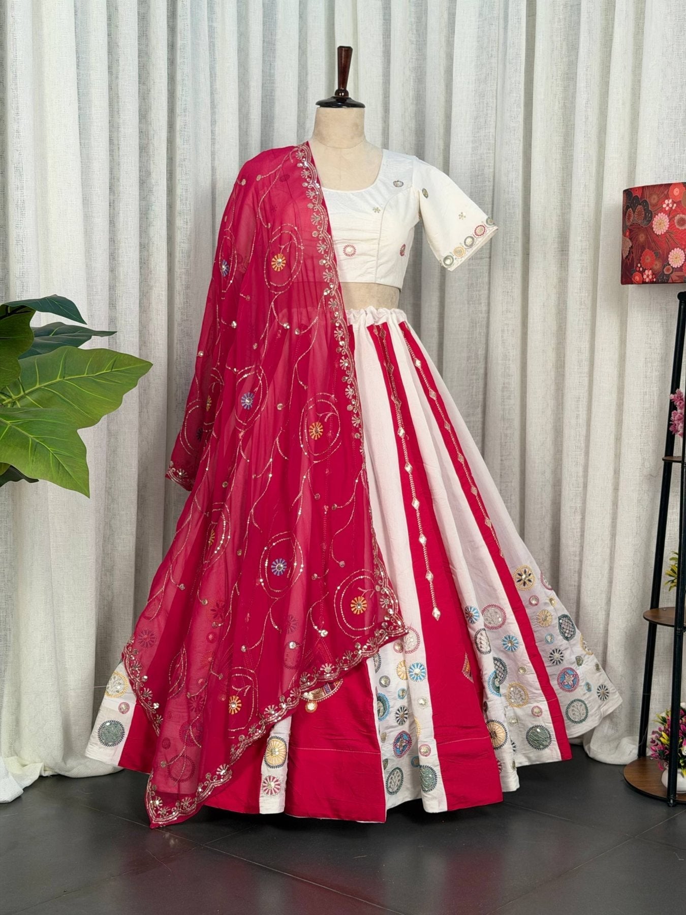 White Roman Silk Bridal Style Lehenga Set with Multi Thread Embroidery