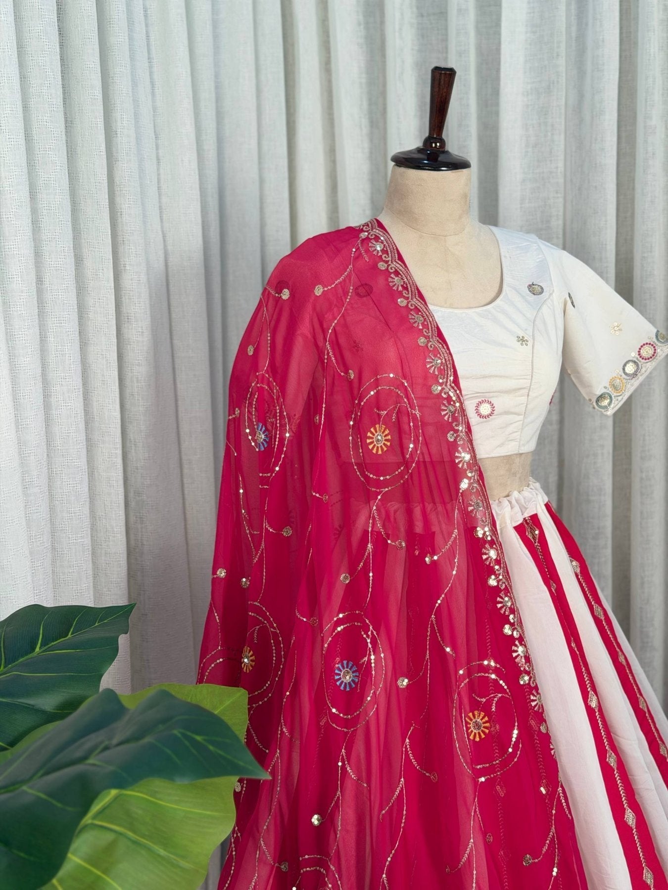 White Roman Silk Bridal Style Lehenga Set with Multi Thread Embroidery