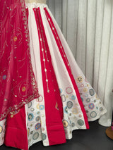 White Roman Silk Bridal Style Lehenga Set with Multi Thread Embroidery