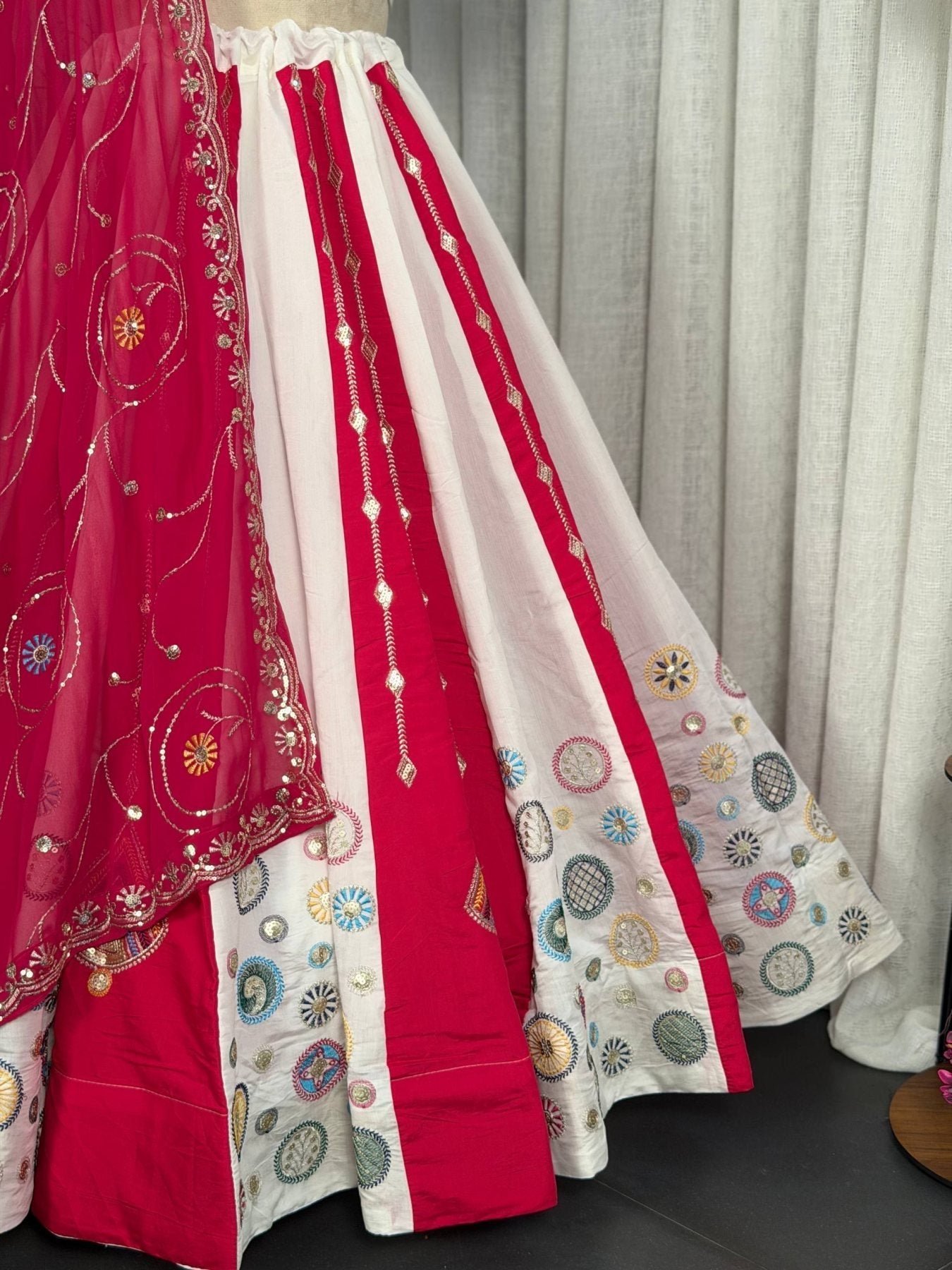 White Roman Silk Bridal Style Lehenga Set with Multi Thread Embroidery