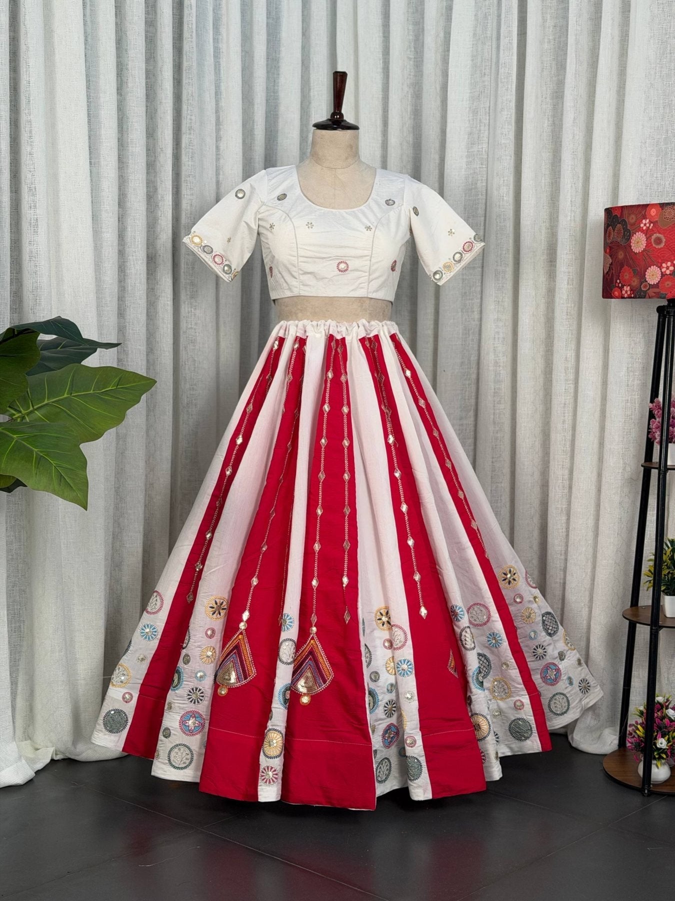 White Roman Silk Bridal Style Lehenga Set with Multi Thread Embroidery