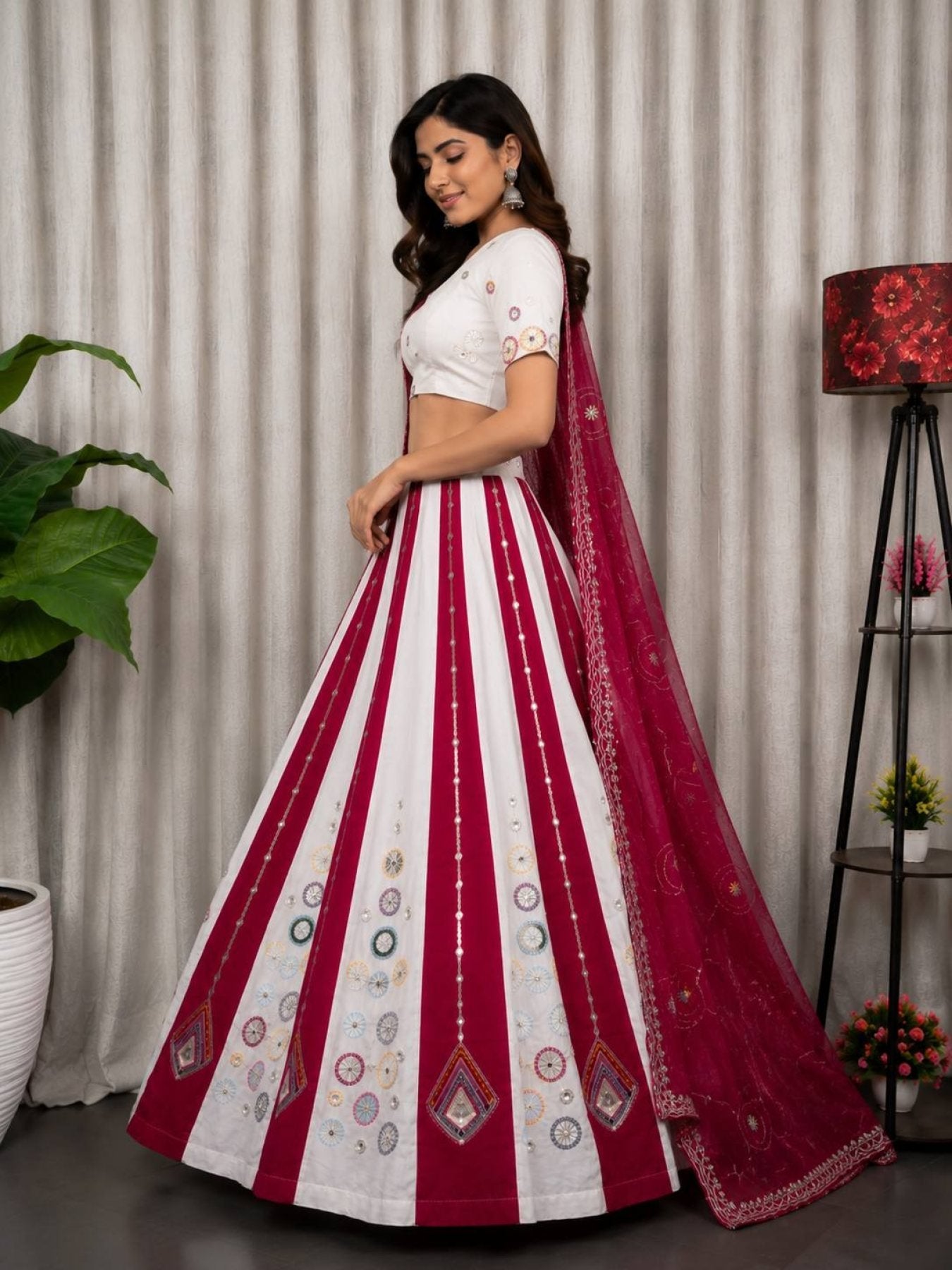White Roman Silk Bridal Style Lehenga Set with Multi Thread Embroidery