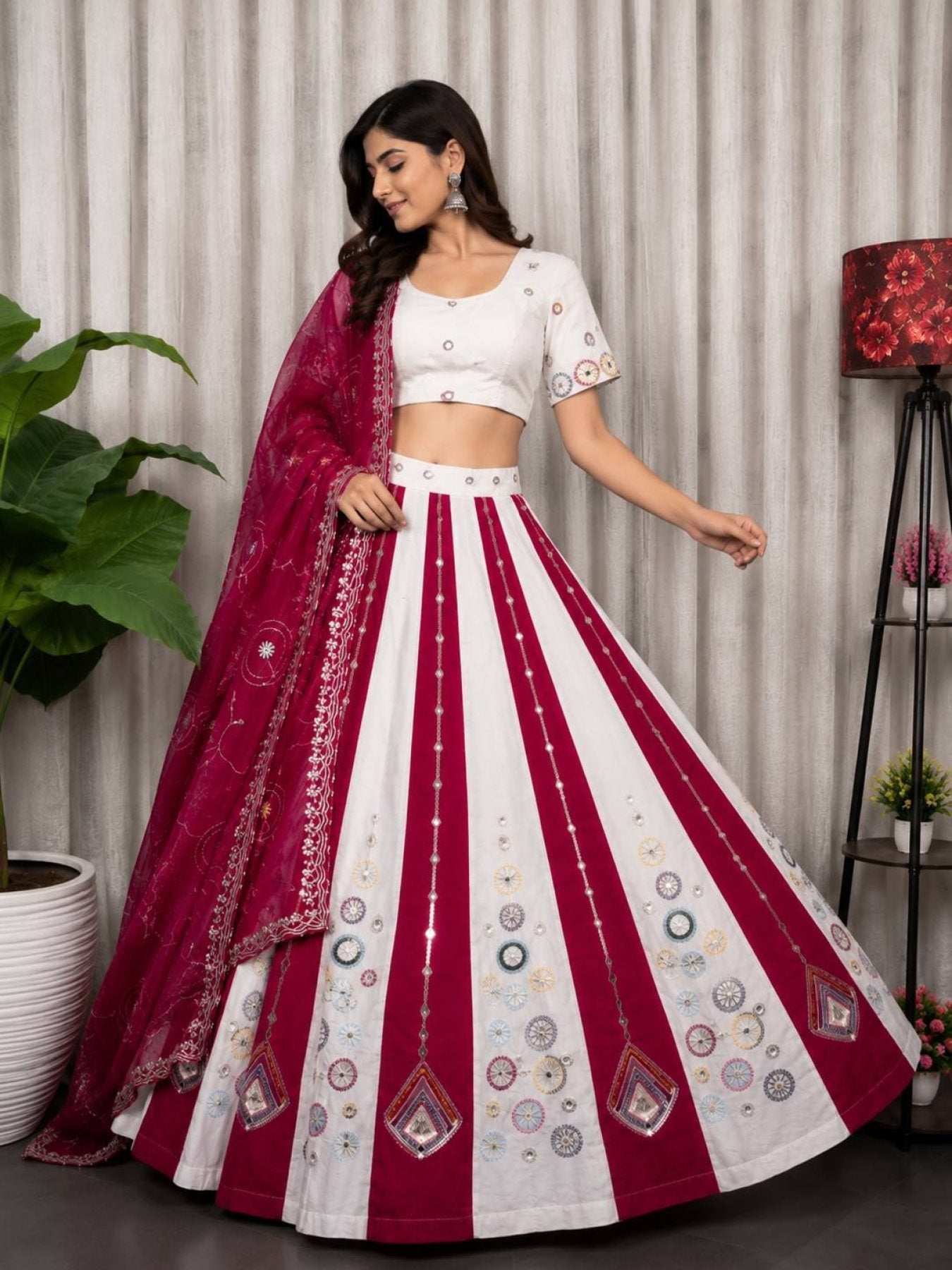 White Roman Silk Bridal Style Lehenga Set with Multi Thread Embroidery