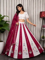 White Roman Silk Bridal Style Lehenga Set with Multi Thread Embroidery