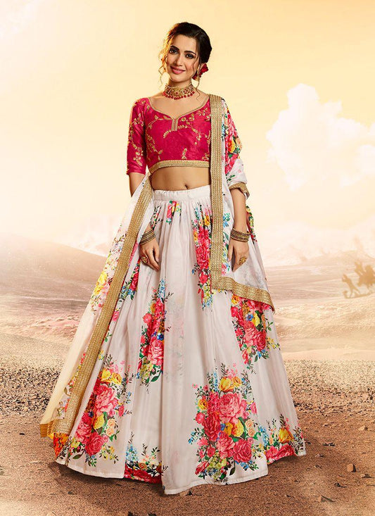 White-Pink Sequined Organza Lehenga Choli