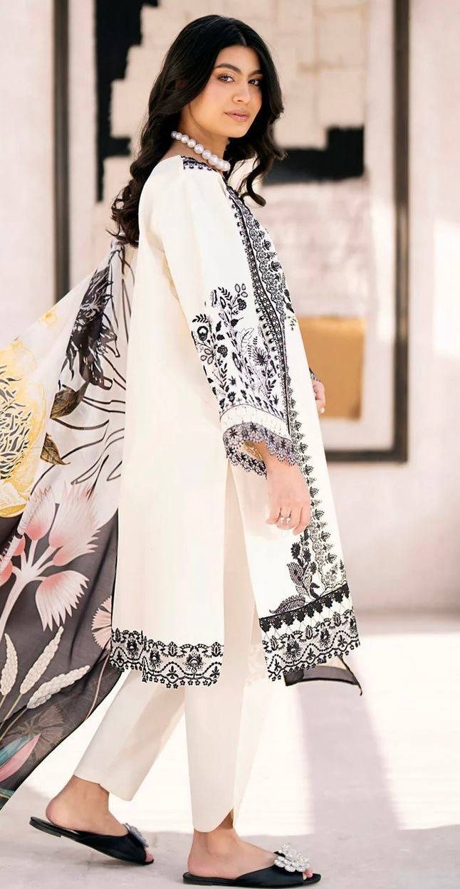 White Premium Designer Party Wear Pur Chinon Silk Top, Plazzo & Dupatta Set