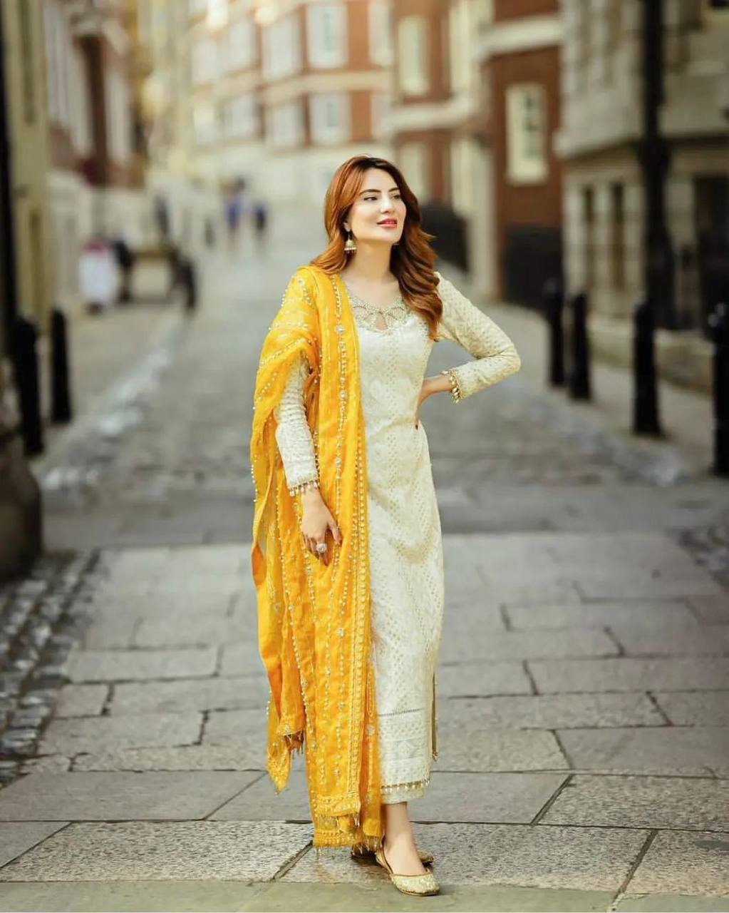 White Premium Designer Ready-to-Wear Top, Bottom, and Dupatta Set