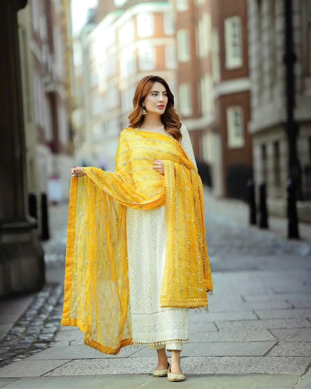 White Premium Designer Ready-to-Wear Top, Bottom, and Dupatta Set