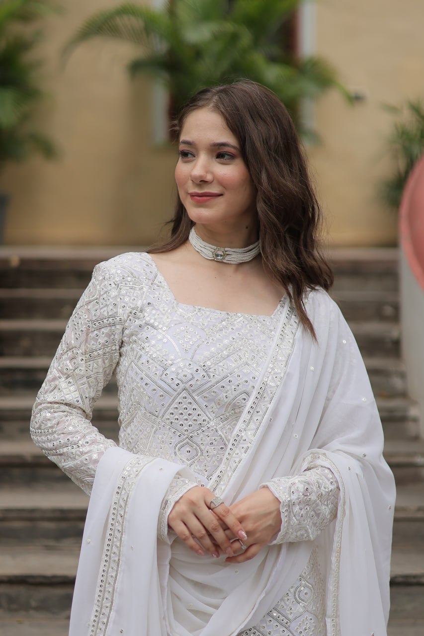 White Premium Designer Readymade Sharara Suit with Dupatta - Elegant & Stylish