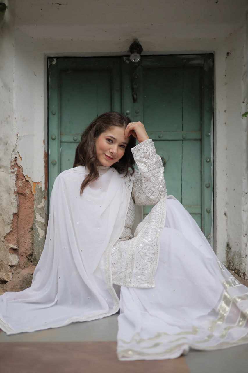 White Premium Designer Readymade Sharara Suit with Dupatta - Elegant & Stylish