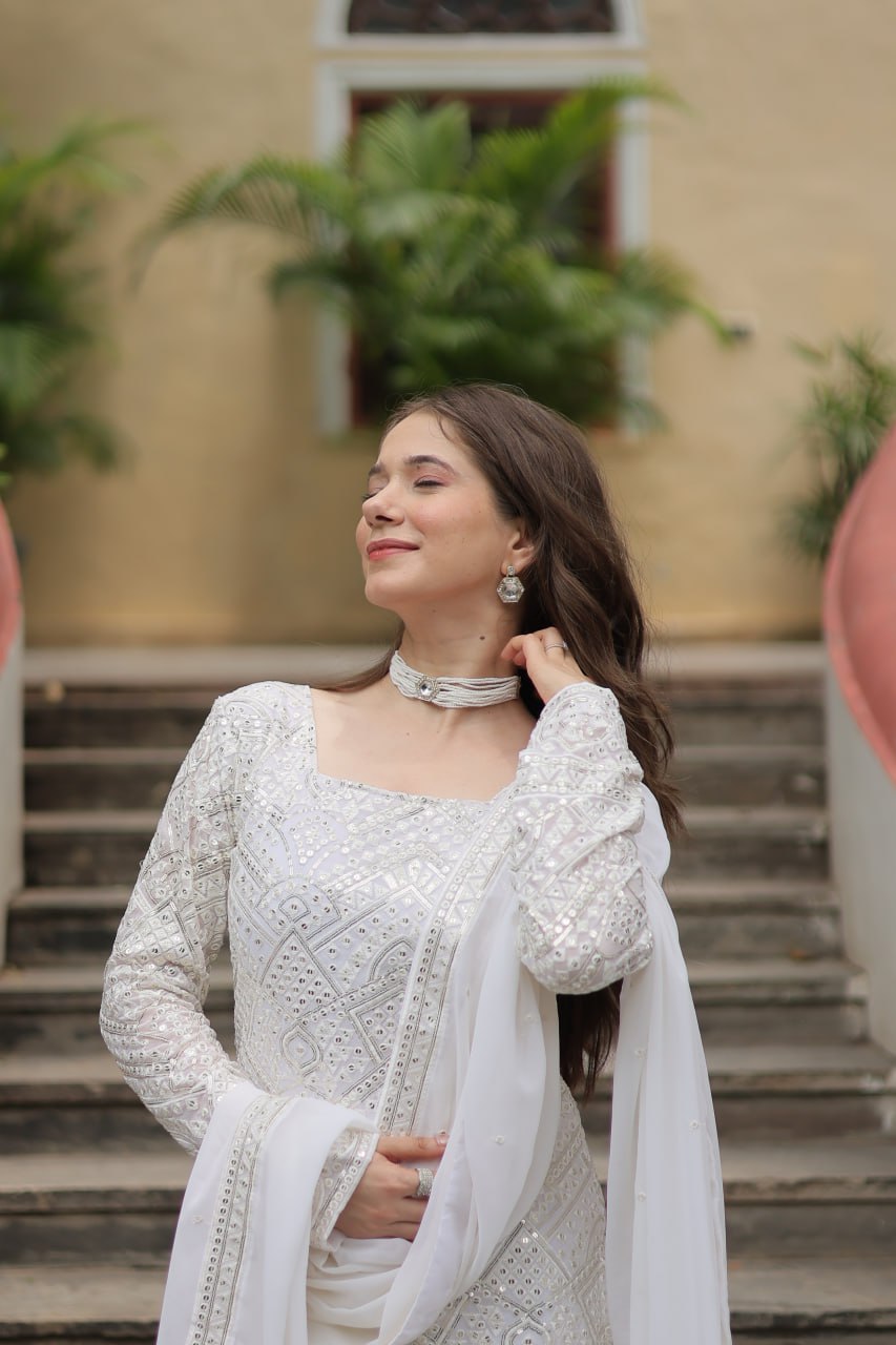 White Premium Designer Readymade Sharara Suit with Dupatta - Elegant & Stylish