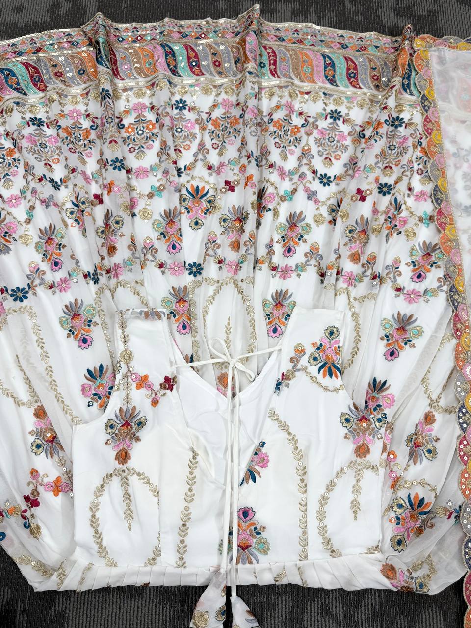 White Premium Faux Georgette Anarkali Gown with Dupatta