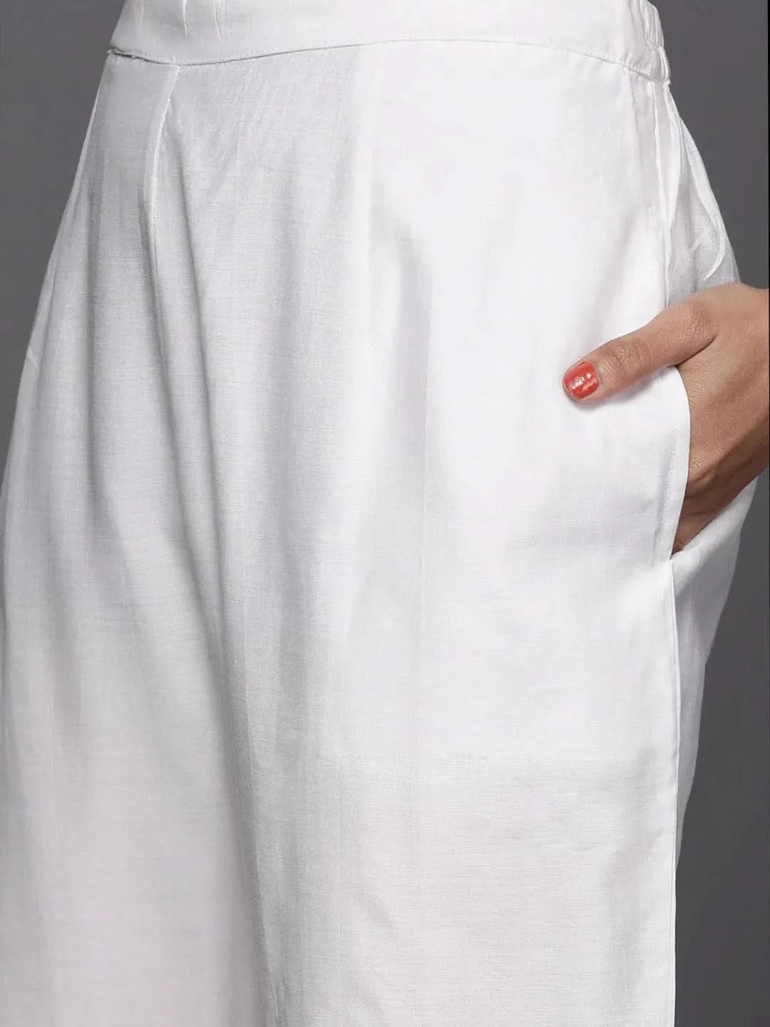 Mameraa White Printed Silk Straight Kurta With Dupatta