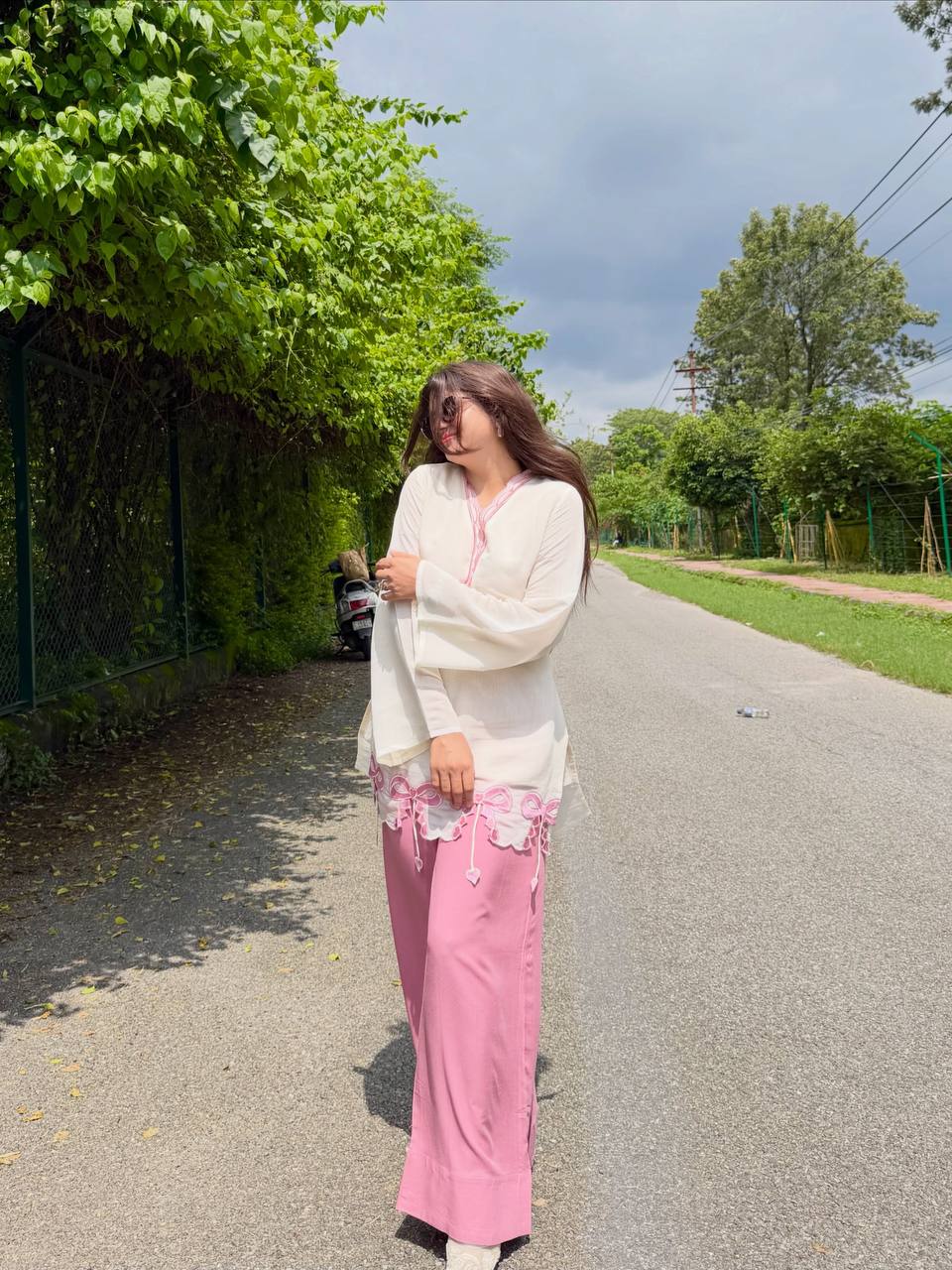 White Pur Roman Top & Palazzo Set