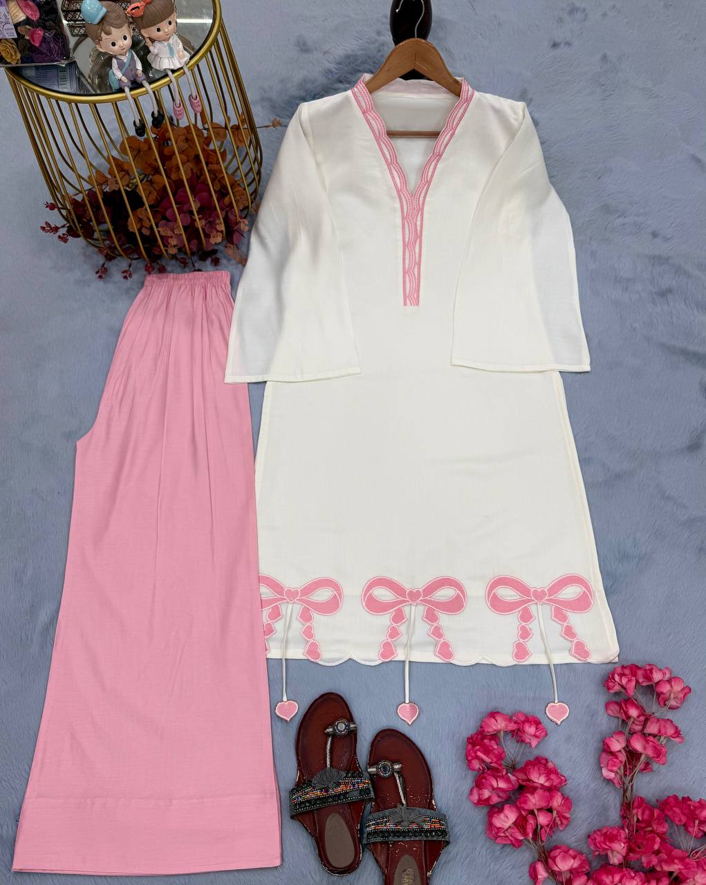 White Pur Roman Top & Palazzo Set