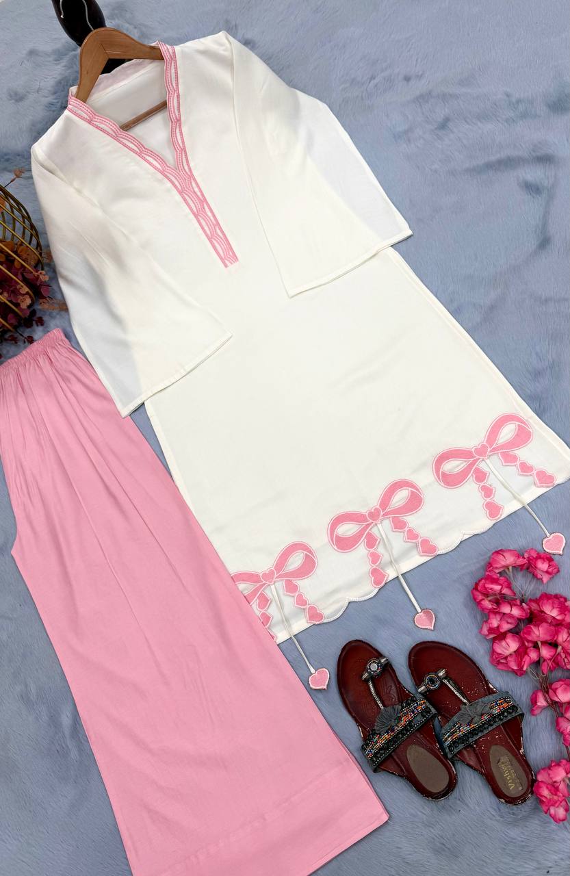 White Pur Roman Top & Palazzo Set