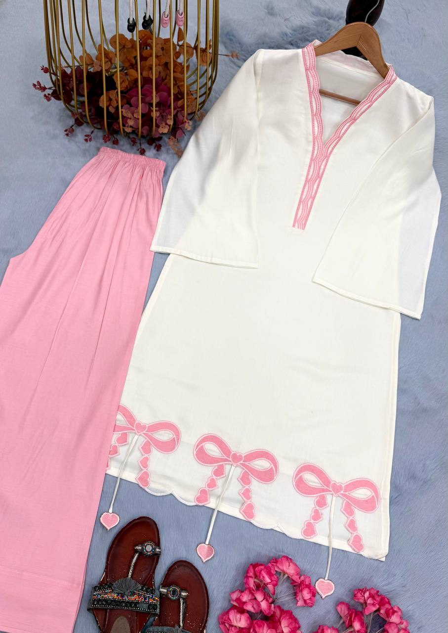White Pur Roman Top & Palazzo Set