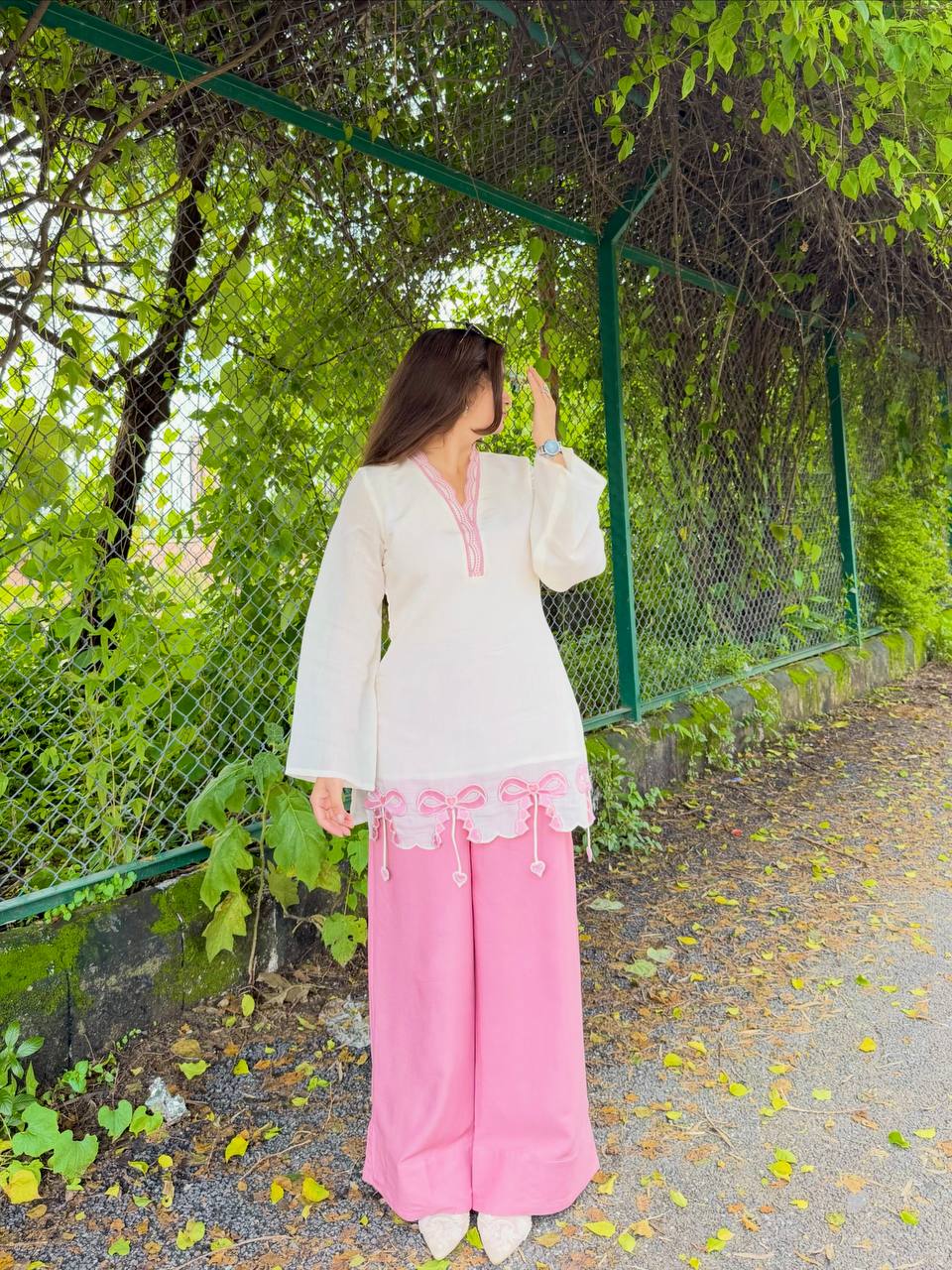 White Pur Roman Top & Palazzo Set