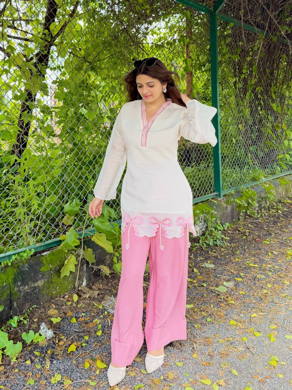 White Pur Roman Top & Palazzo Set