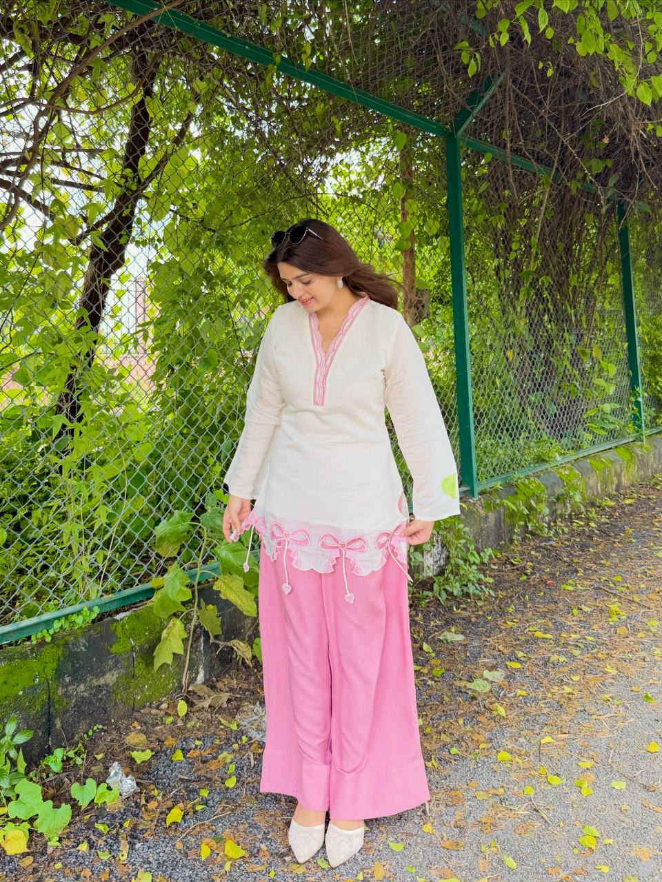 White Pur Roman Top & Palazzo Set