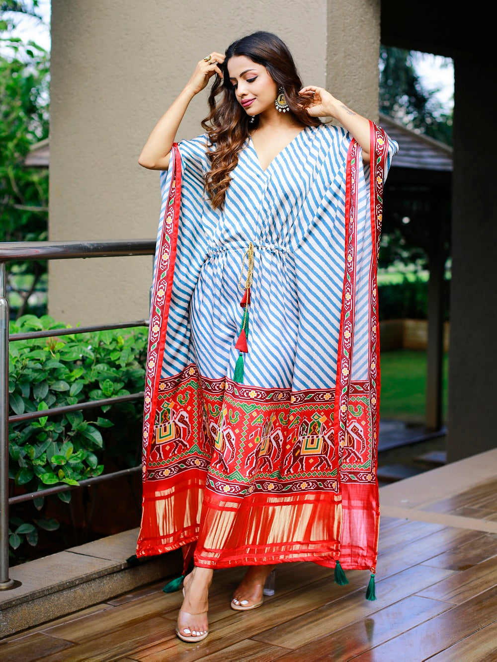 White Color Digital bandhej Printed Pure Gaji Silk Kaftan