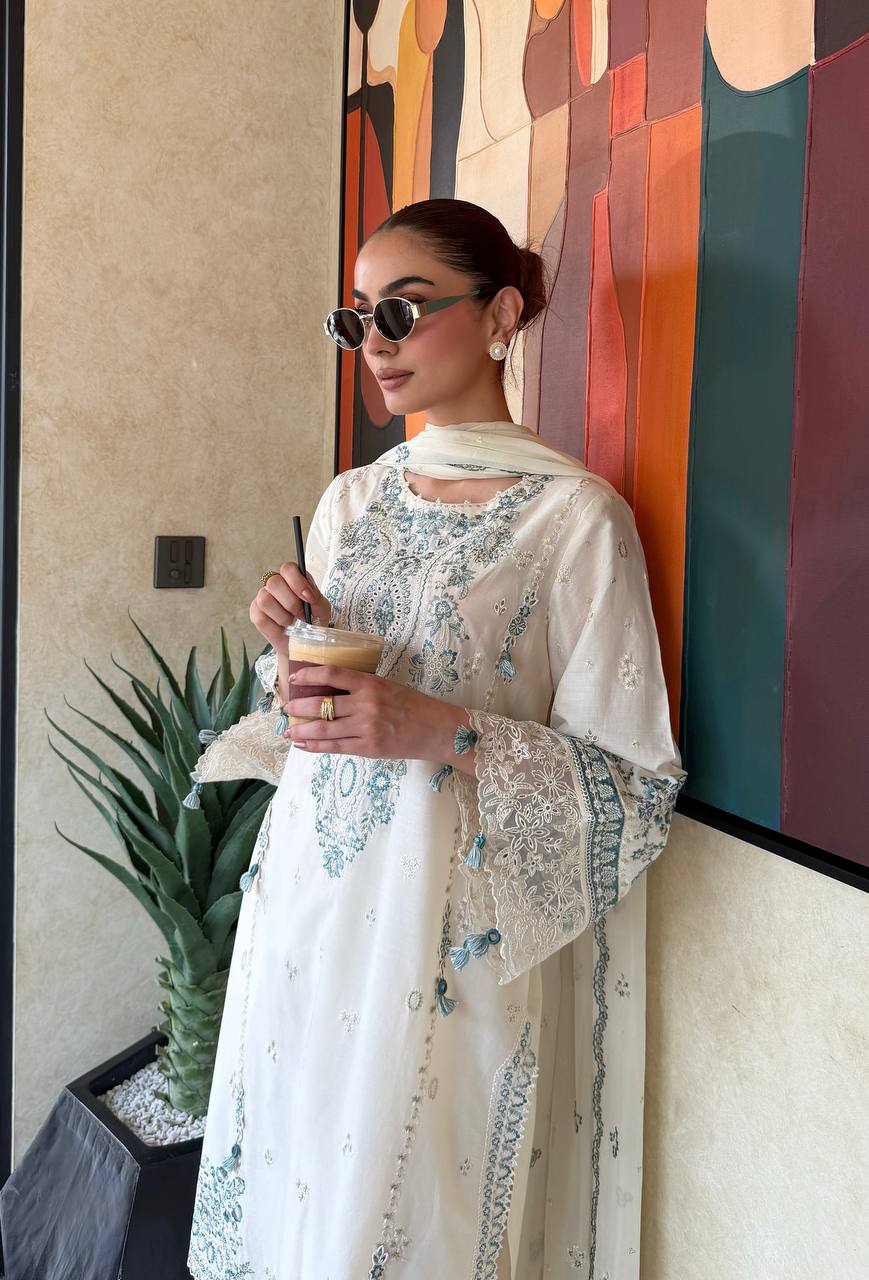 White Pure Satin Rayon Farchi Suit Set
