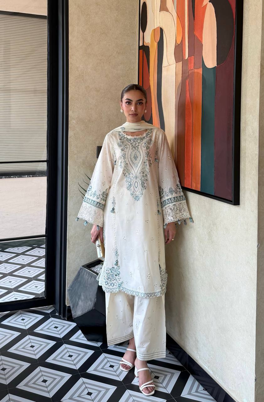 White Pure Satin Rayon Farchi Suit Set