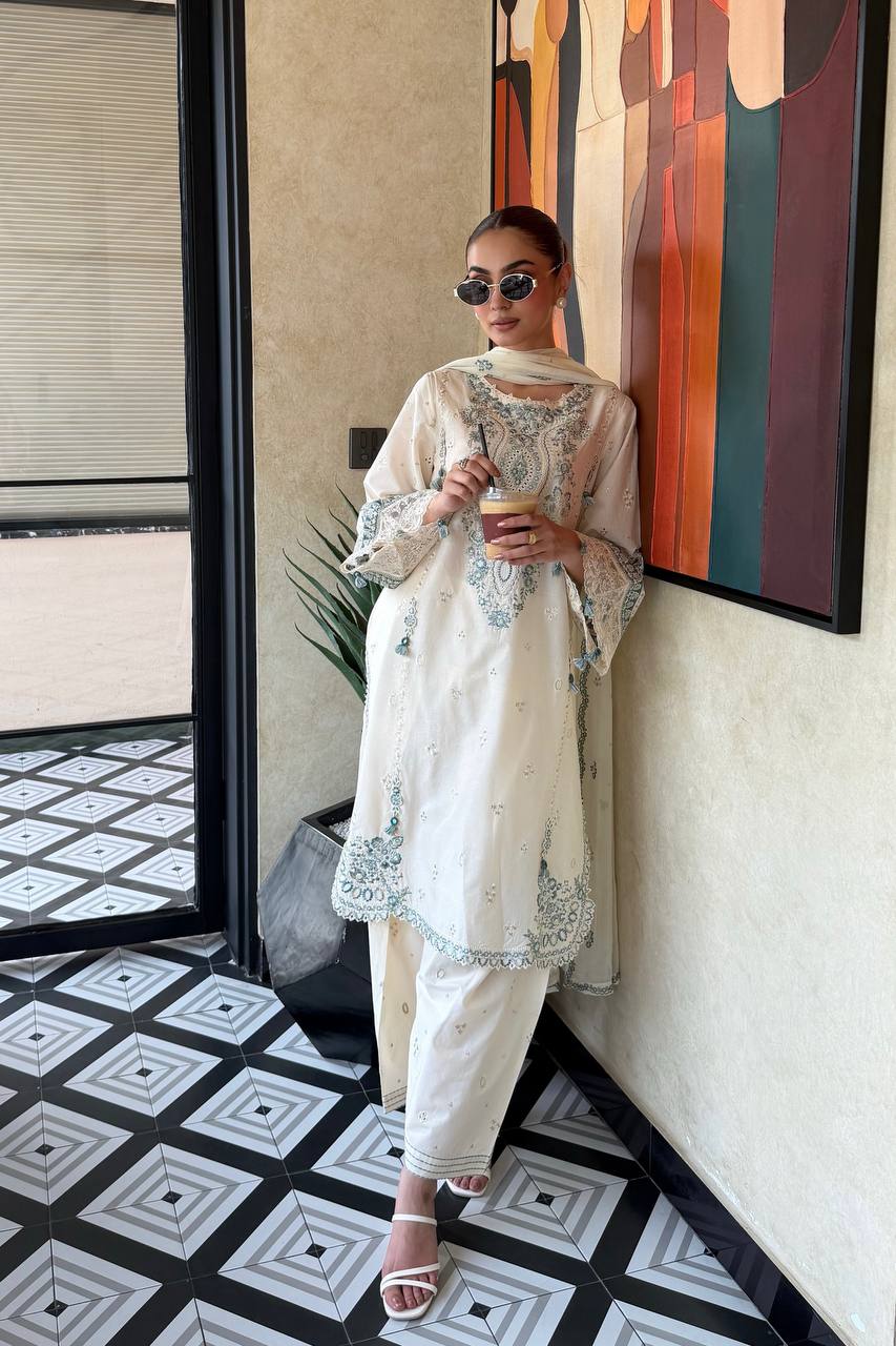 White Pure Satin Rayon Farchi Suit Set
