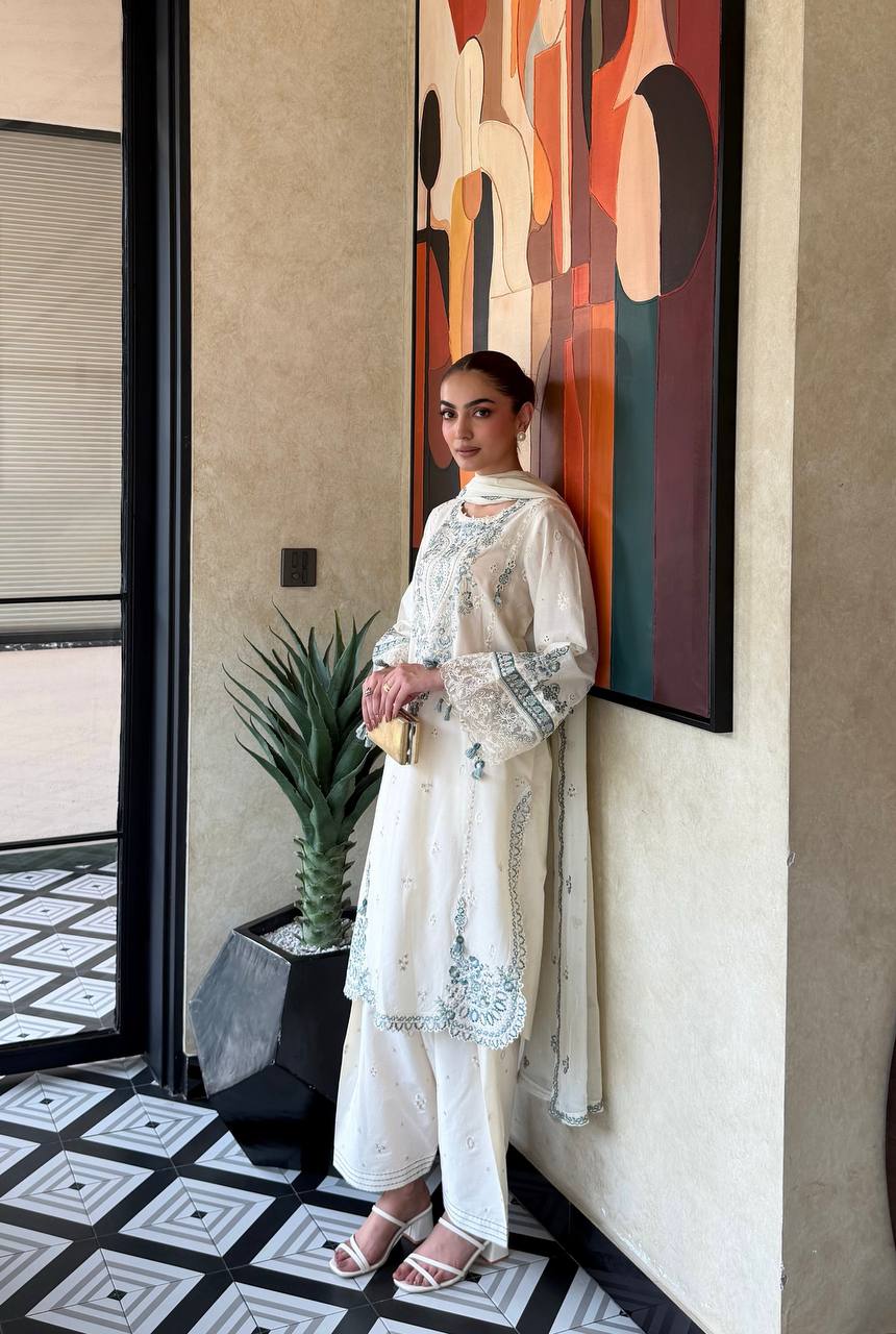 White Pure Satin Rayon Farchi Suit Set