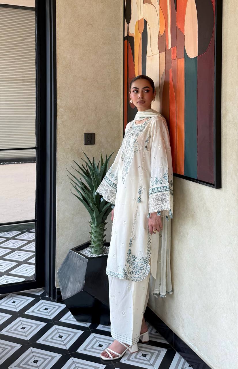 White Pure Satin Rayon Farchi Suit Set