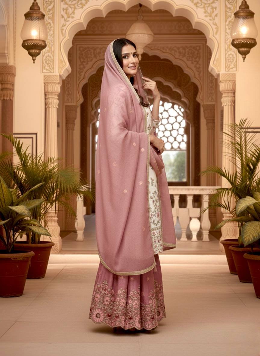 White Pure Silk Heavy Embroidered Kurta Palazzo Set