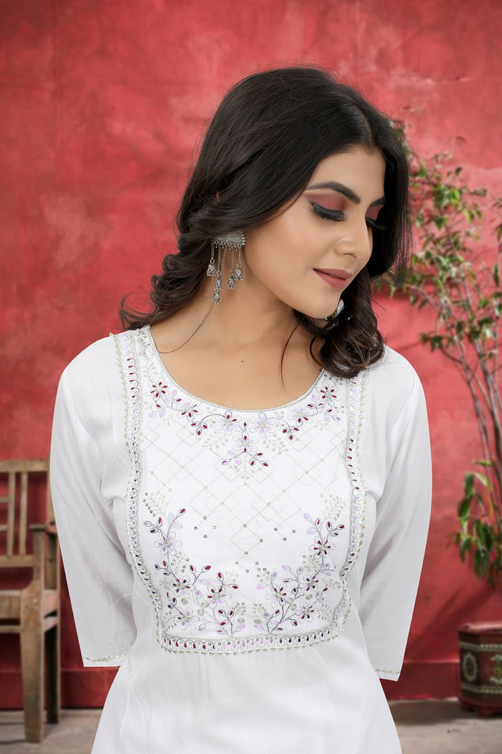 White Rayon Kurta Set With Pant