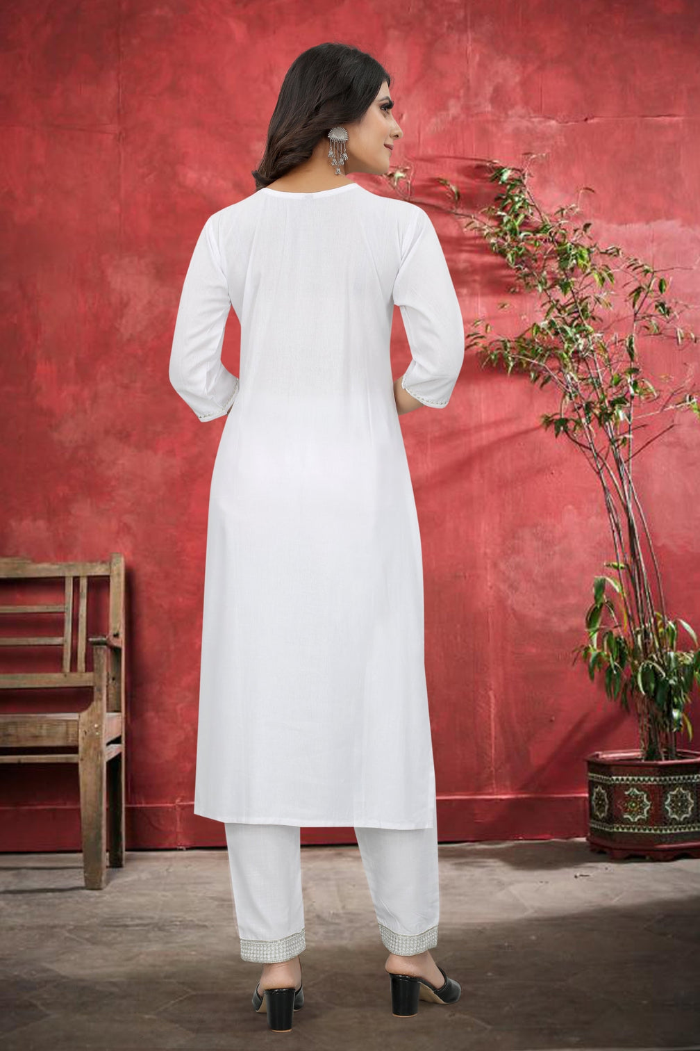White Rayon Kurta Set With Pant