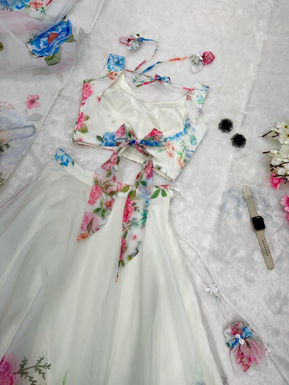 White Exclusive Floral printed  Elegance Lehenga Set